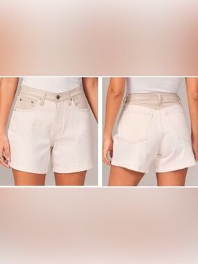 Abercrombie & Fitch Cream High-Rise Denim Shorts